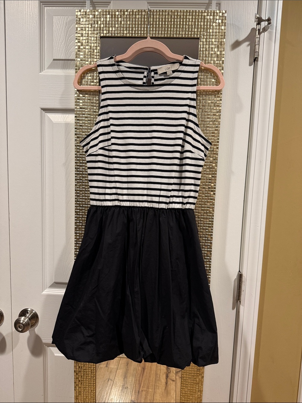 LOFT Black & White Striped Tank Bubble Dress